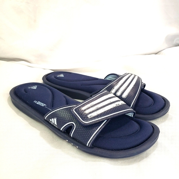 Adidas Sandals Women 6 Blue White TruSport Flip Flop Slide Flat Comfort Fit Foam - Picture 1 of 9